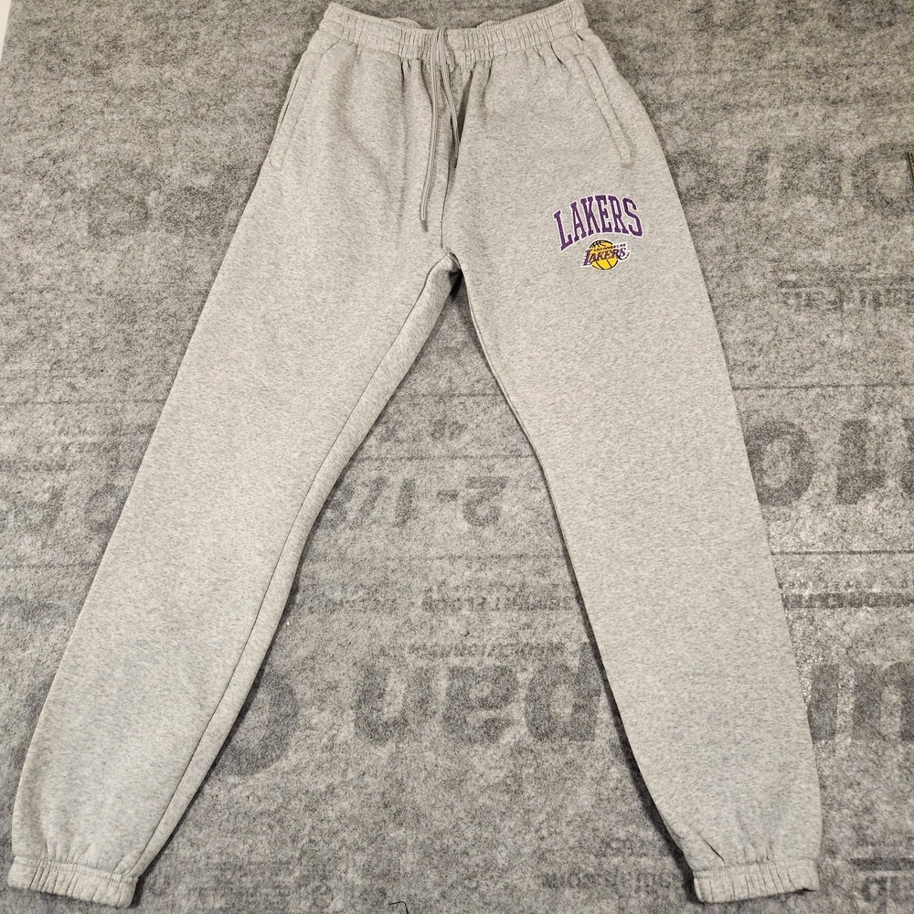 NBA‎ Sweatpants Men's Size 28 Gray Lakers Logo Fleece draw String